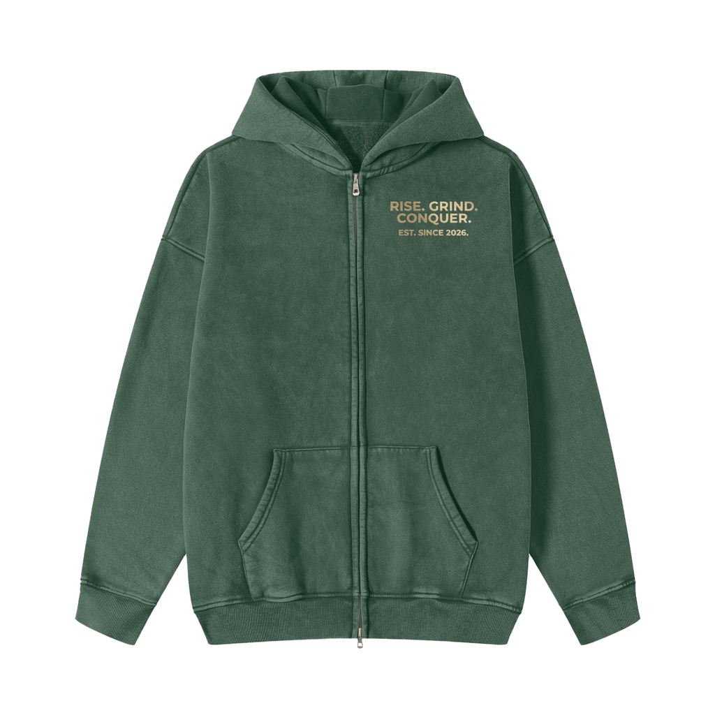 Rise. Grind. Conquer. Money Green Zip-Fleece Hoodie (Limited)