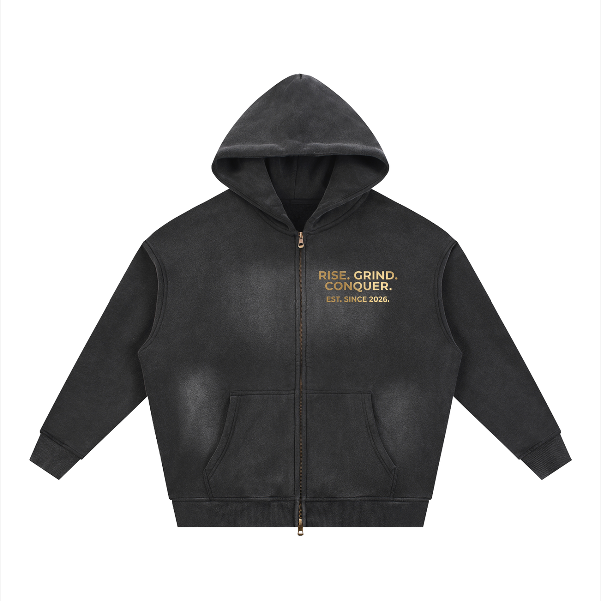 Rise. Grind. Conquer. Zipper Fade Boxy Fleece Hoodie (Limited)