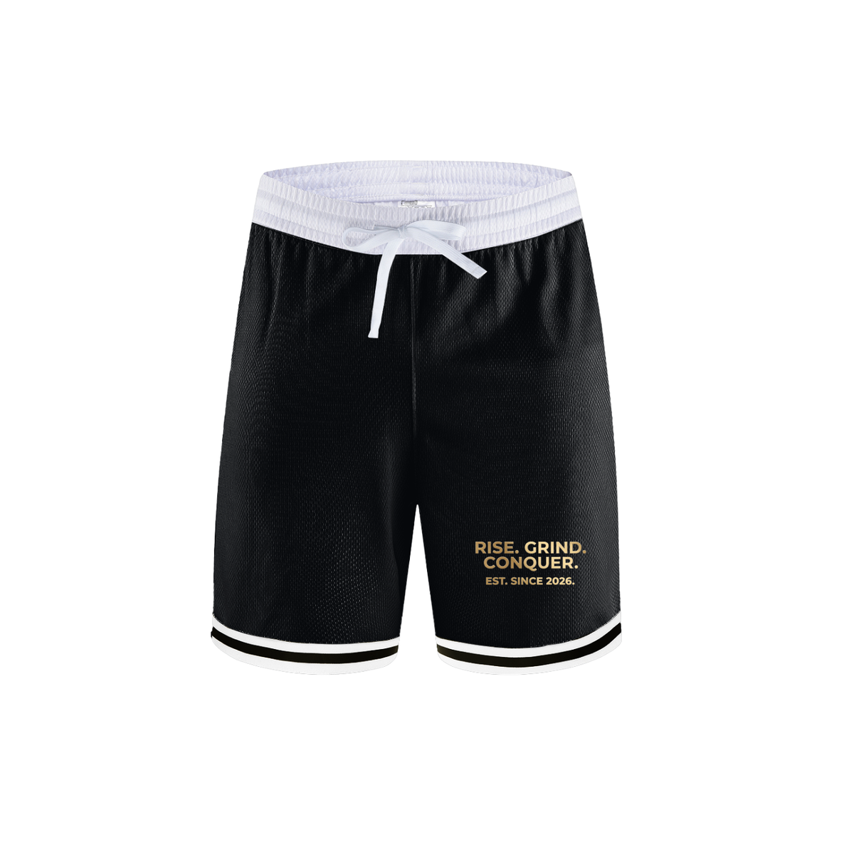 Rise. Grind. Conquer. Classic Stripe Trim Basketball Shorts